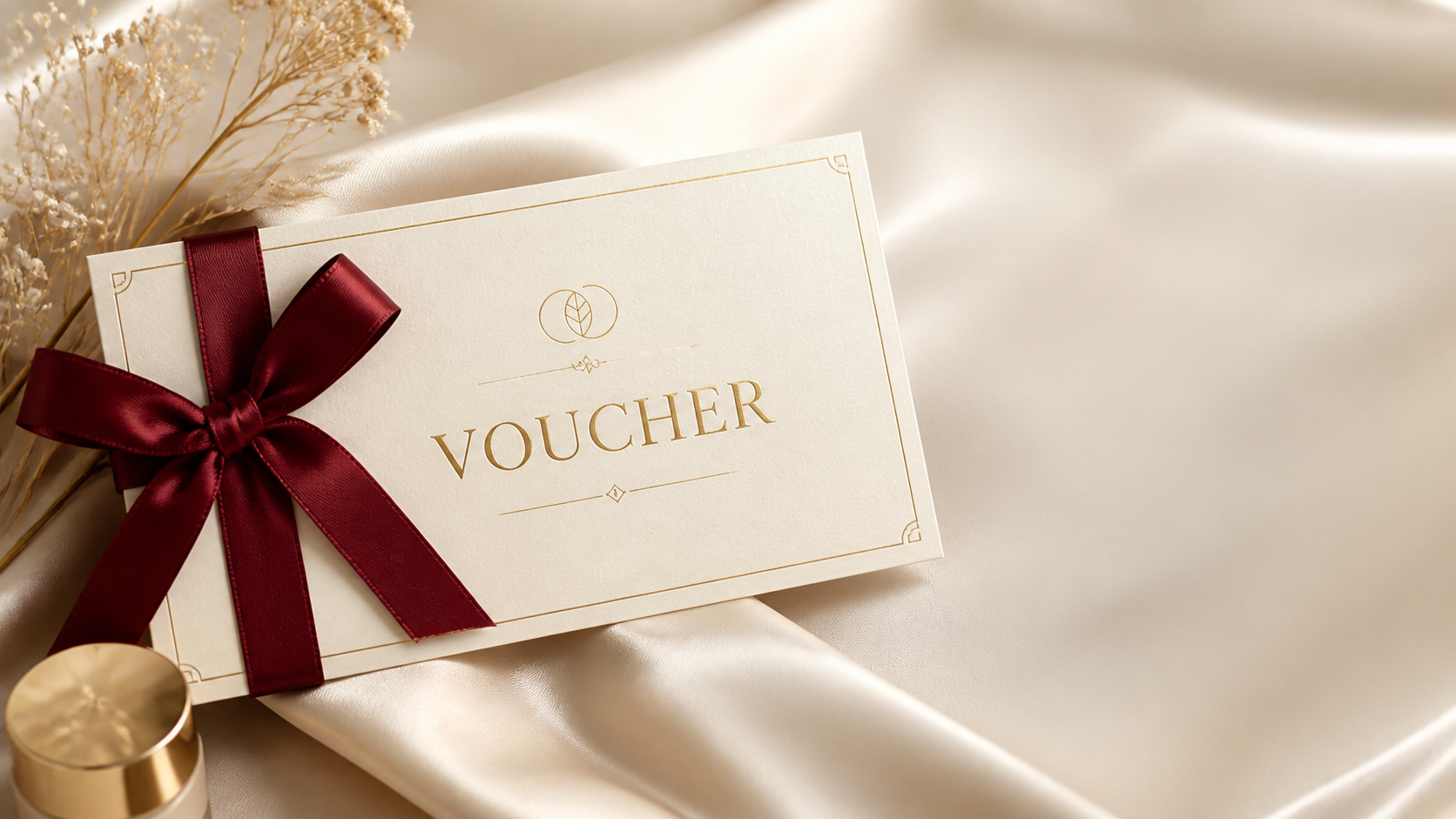 Voucher prezentowy Estetic Beauty z bordową wstążką
